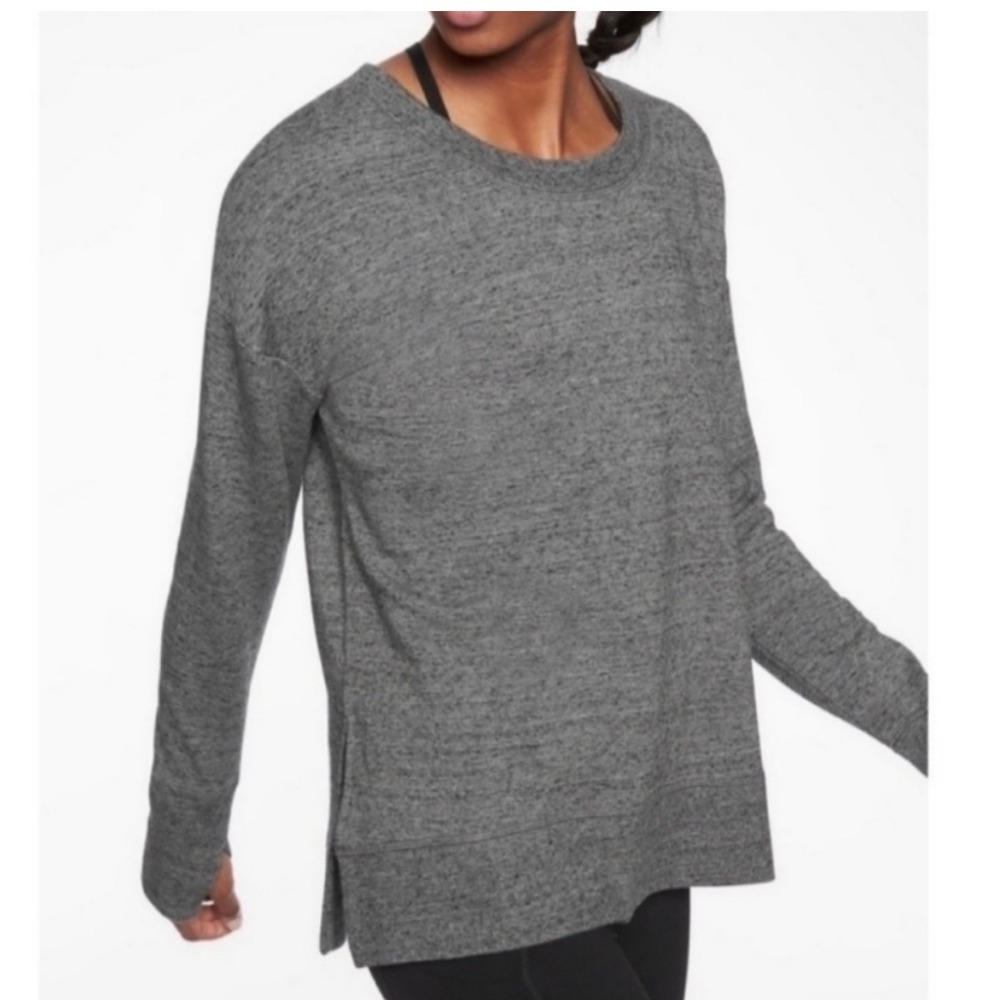Athleta Coaster Luxe Sweatshirt Gray Heathered Fleece Thumbhole Pullover‎ L